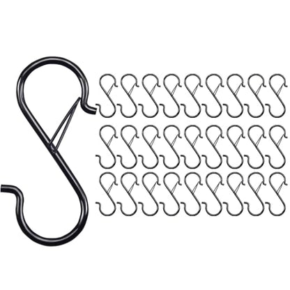 28 PCS S Hooks for Hanging, 3.5 Inch Heavy Duty S Hooks with Safety Buckle, Metal Hook for Closet, Kitchen, Plants, Hanging Plant Hooks for Clothes, Bags, Cups, Utensils (Black, 28PCS) - size: 28PCS