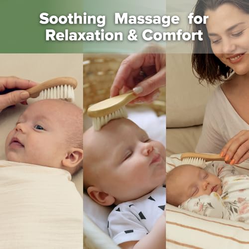 haakaa Wooden Baby Hair Brush for Newborns and Toddlers, Carry Pouch