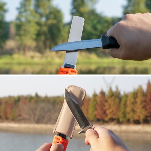 SHARPAL 181N Dual-Grit Diamond Sharpening Stone File | Garden Tool Knife Sharpener Coarse 325 / Extra Fine 1200 Grit, For Lawn Mower Blade, Axe, Hatchet, Hedge Shears - style: Paracord Handle with Leather Strop
