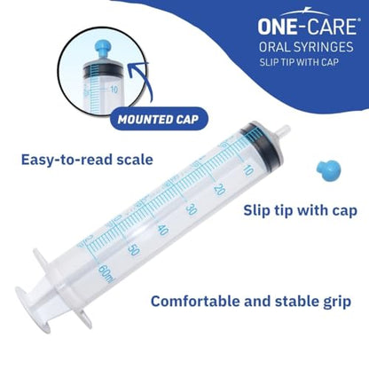 ONE-CARE Oral Syringe, 60 mL, Slip Tip, with Cap, 25 Count - size: 60ml