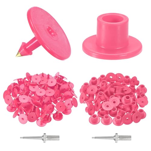 M METERXITY 50-Pack Cattle Ear Tags, Plastic Round Blank Livestock Tags with 2 Ear Label Needles for Cows/Sheep/Cattle/Pig, Farm Animal Identification Markers [Rose Red] - color: Rose Red