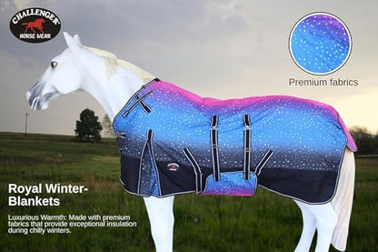 Challenger 1200D Turnout Waterproof Rain Horse Sheet Light Winter Blanket 391B - color: Galaxy, size: 60 inches