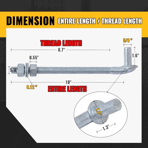 VIVIDA 10" J Bolt Gate Hinge 8-Pack, 5/8" Gate Bolt Post Hinge | Galvanized Gate Bolt Post Hinge, Chain Link Fence Gate Hardware, Nuts & Washers Included - size: 10" (8 PCS)