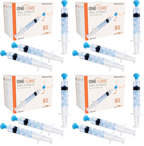 ONE-CARE 5ml Oral Syringe with Cap - Sterile, Individually Wrapped - 100 Syringes, Slip Tip, Uses include oral administration of medicine for infants, adults and animals (Pack of 4) - size: 5ml (Pack of 4)