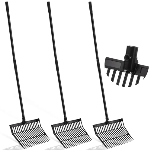 Lasnten 3 Sets Manure Fork with Long Metal Handle Pitch Fork Manure Rake Heavy Duty Muck Rake for Gardening Horse Stable Grass Hay Cleaning Farm Work (Black,Normal Grip) - color: Black