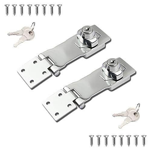 2 Packs Keyed Locks Twist Knob Locking Hasp for Small Doors, Cabinets and More,Stainless Steel Steel, Catch Latch Safety Lock with Keys (4inch, Silver) - color: Silver, size: Straight 4 Inch