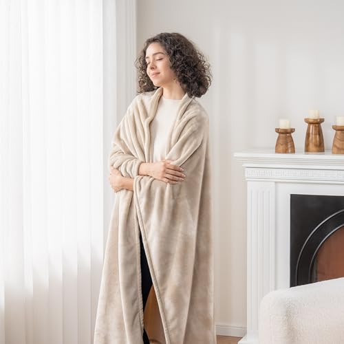 Berkshire Blanket Classic VelvetLoft® Solid Bed Blanket Queen Size, Lightweight Soft Fuzzy Plush Blanket for Bed and Couch, Grain, 90x90 Inches - color: Grain, size: Full/Queen