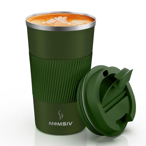 MOMSIV 17oz Travel Coffee Mug, Insulated Coffee Cup with Leakproof Lid - color: B-Dark Green-17oz