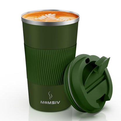 MOMSIV 17oz Travel Coffee Mug, Insulated Coffee Cup with Leakproof Lid - color: B-Dark Green-17oz