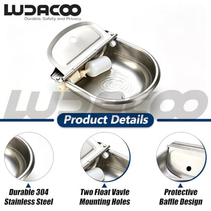 Automatic Animal Drinking Water Bowl, Stainless Steel Dog Water Bowl with 2 Float Valves, Livestock Automatic Water Bowl Dispenser with Drain Hole for Dogs, Cats, Chickens, Cattle, Horses