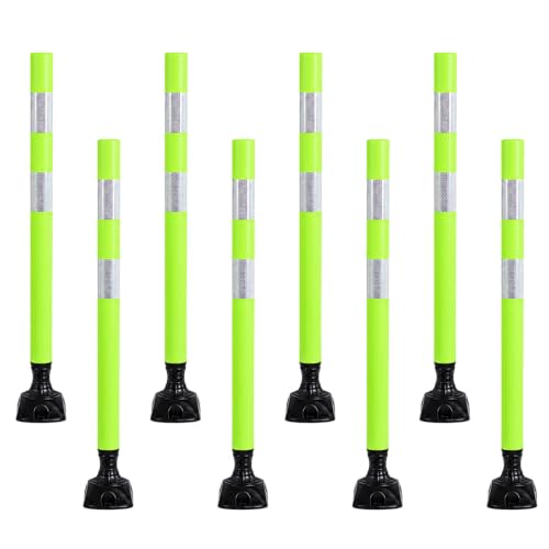 8 Pack Traffic Delineator Posts – High Visibility Reflective Safety Cones with Spring Base for Roadway, Parking, Garage, Construction Zones (Green, 36 Inch) - color: Green