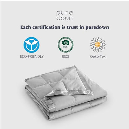 puredown® Blankets Queen Size - Soft Lightweight Down Blanket for Bed, Cozy Warm Luxury Bed Blanket with Satin Trim, Light Grey (90"X90") - color: 02 Light Gray, size: Full/Queen