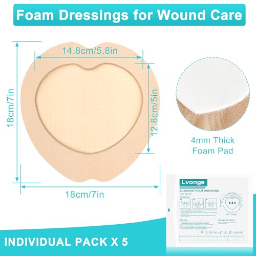 Sacrum Silicone Foam Dressing with Gentle Border, Sacrum Wound Bandages, Breathable Waterproof Sacral Dressing for Pressure Ulcers, Sacral Ulcers and Buttocks Bedsores (7" x 7", Pack of 5) - size: 7" x 7", 5 Pack