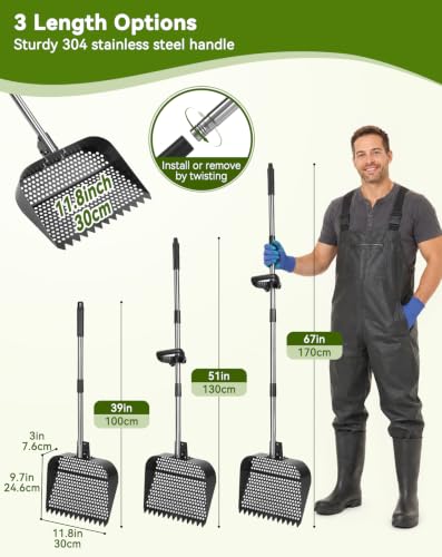 PawGiant 2-in-1 Chicken Poop Scooper & Rake, 12" Metal Coop Shovel