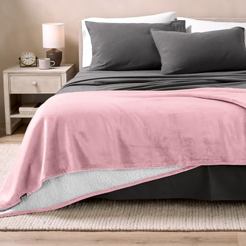 Bare Home Sherpa Fleece Blanket (Twin/Twin XL, Light Pink) | Reversible Blanket for Bed, Sofa, and Couch, Warm & Lightweight, Fluffy & Soft - color: 22 - Light Pink, size: Twin/Twin XL