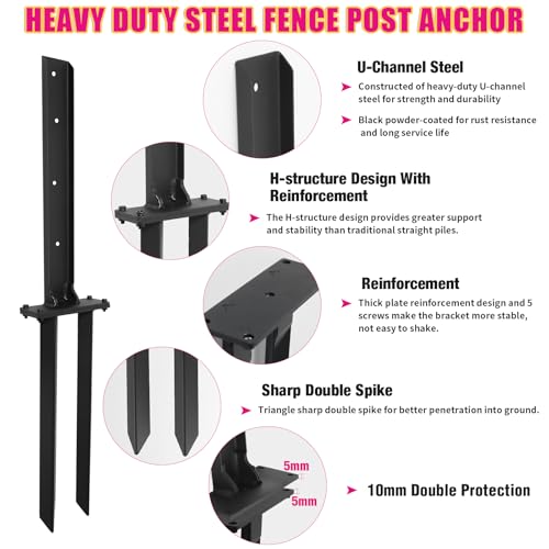 Fence Post Repair 2pcs,H-Shaped Double Ground Spike for Tilted Wood Post - size: 2PCS