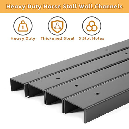lukar 12 Pack 42 Inch Horse Stall Wall Channels, Horse Stall Chew Guards | Heavy Duty Steel Horse Stall Protector with 120 Screws & Pre-drilled Mounting Holes, Prevent Wood Damage in Horse Stable