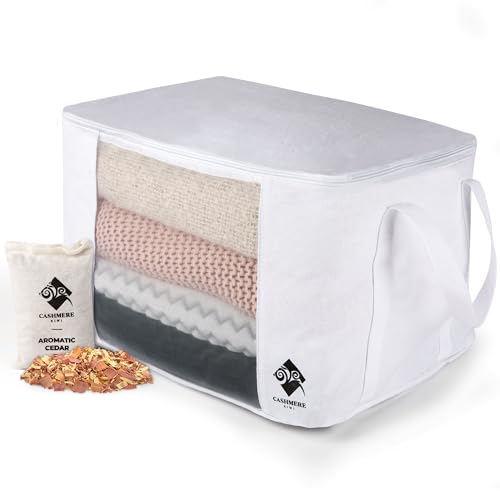 Cashmere Sweater Storage Bags | with Moth Protection Cedar | Breathable & Washable Cotton Bag | Suitable For Sweaters, Merino Wool, Scarves and more - size: Single
