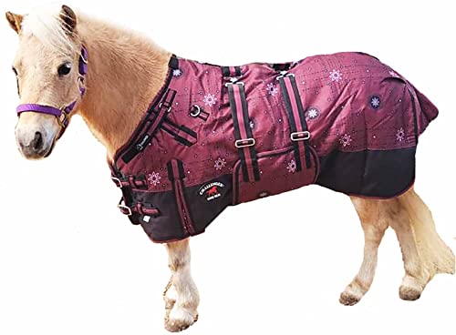 CHALLENGER 1200D Miniature Weanling Donkey Pony Horse Foal Winter Blanket - color: Burgundy Snowflake, size: 48 inches