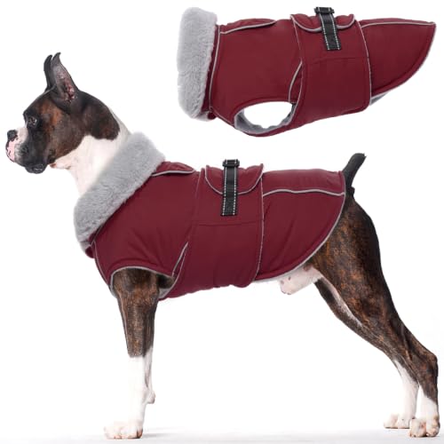 Lelepet Dog Coat Waterproof Dog Jacket Fleece Vest with Adjustable Buckle - color: Wine Red, size: S