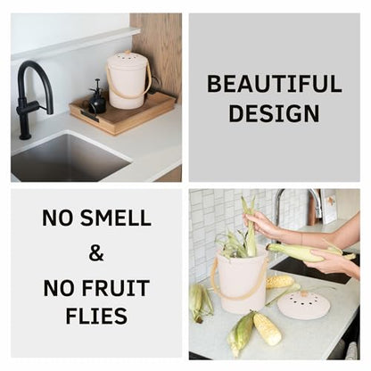 Beautiful Kitchen Compost Bin with Smell Proof Lid for Your Countertop - color: Beige