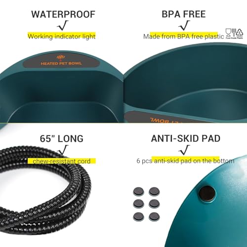 2.2L Heated Dog Bowl, Provides No Freeze Water, Pet Water Heater for Dogs/Cats/Chickens/Birds/Livestock, Green - color: Green