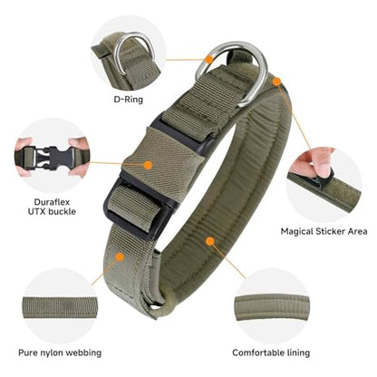 EXCELLENT ELITE SPANKER Tactical Nylon Padded Medium Dog Collar Adjustable - color: Ranger Green, size: S-(13.2"-17.5")