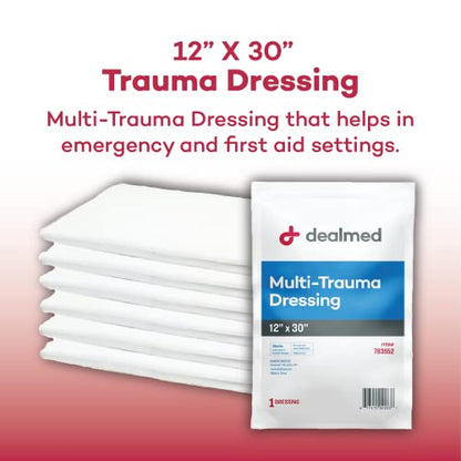 Dealmed Multi-Trauma Dressing - 12" x 30" Sterile Emergency Pad - 1 Count - size: Pack of 1, style: 12" x 30"