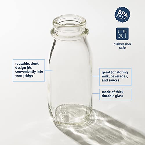 kitchentoolz 12 Oz Square Glass Milk Jugs with Caps - Perfect Milk Container for Refrigerator - 12 Ounce Glass Milk Bottle with Tamper Proof Lid and Pour Spout - Pack of 2