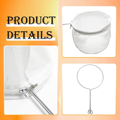 Ultra Fine Mesh Strainer Bag Reusable Food Grade Filter Zipper Bags with Stainless Steel Handle for Filter Coffee Tea Milk Juice Oil
