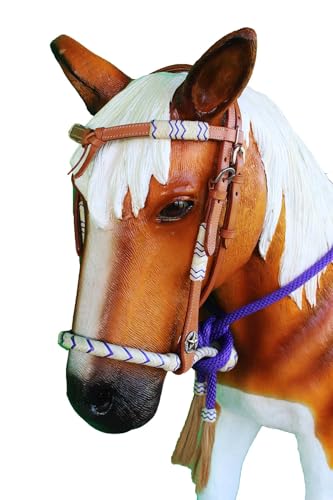 Horse Western Knotted Bosal Rawhide Hanger Headstall w/ Braided Reins 78J04 - color: Brown Purple