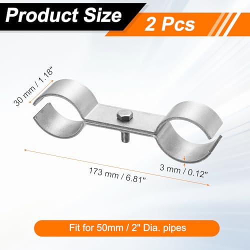 HARFINGTON 2pcs Chain Link Fence Panel Clamps 2" Stainless Steel Dog Kennel Clamps Fence Connector Temporary Dog Cage Hardware Parts with Bolts and Nuts for Round Pipe Panel - size: 2"