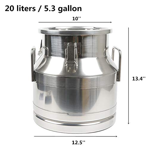 Milk Can Food Grade Stainless Steel Milk Transport Can Milk Bucket Wine Pail Bucket Milk Can Tote Jug with Sealed Lid for Milk Wine Liquid Storage Container (5 Gallon / 20 Liters) - color: 5 Gallon / 20 Liters