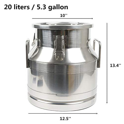 Milk Can Food Grade Stainless Steel Milk Transport Can Milk Bucket Wine Pail Bucket Milk Can Tote Jug with Sealed Lid for Milk Wine Liquid Storage Container (5 Gallon / 20 Liters) - color: 5 Gallon / 20 Liters