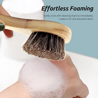 2-Pack Wood Handle Facial Cleansing Brush with Soft Horsehair Natural Bristles, Gentle Exfoliating Scrub Brush for Face and Skin Care