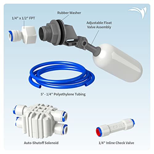 AquaticLife Auto Shut-Off Float Valve Kit for RO, RO/DI Reverse Osmosis System Units Water Filter Parts and Accessories | Automatically maintains reservoir water level by stopping purified-water flow when the container is full