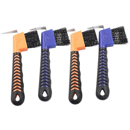 4 Pcs Horse Hoof Pick Brush, Blue & Orange | Soft Touch Rubber Handle, Portable Hoofpick - size: 4 Pcs