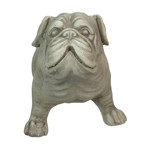 Zeckos Bulldog Animal Planter, 18 Inch Wide White Antique Stone Finish | Magnesium Oxide, Freestanding Display, Drain Hole, 7.5 X 4.25 Inch Opening, 10 Inch Deep - color: Bulldog - White