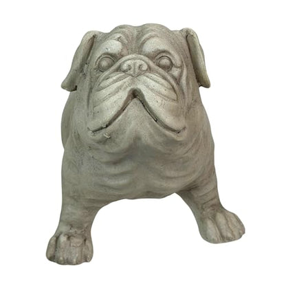 Zeckos Bulldog Animal Planter, 18 Inch Wide White Antique Stone Finish | Magnesium Oxide, Freestanding Display, Drain Hole, 7.5 X 4.25 Inch Opening, 10 Inch Deep - color: Bulldog - White