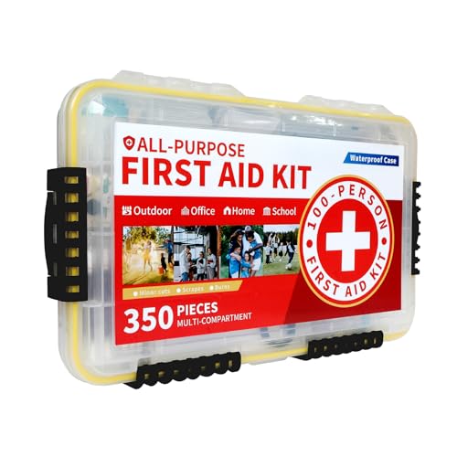 Prelady-350 Pieces All-Purpose 100-Person Emergency First Aid Kit – Waterproof Plastic Case | Clearly Organized for Fast Retrieval | Perfect for Home, Business, Workplace, Boat, Travel, Outdoor & Car
