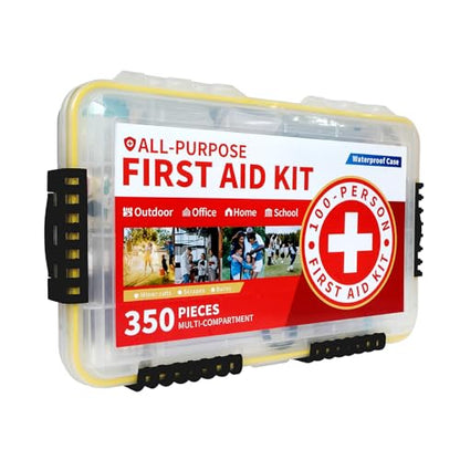 Prelady-350 Pieces All-Purpose 100-Person Emergency First Aid Kit – Waterproof Plastic Case | Clearly Organized for Fast Retrieval | Perfect for Home, Business, Workplace, Boat, Travel, Outdoor & Car