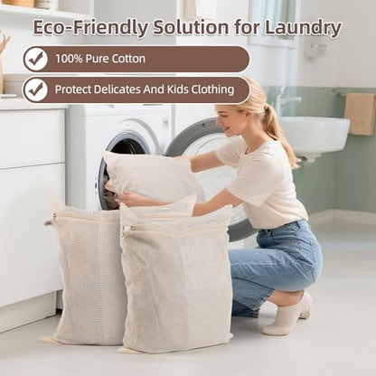 100% Pure Cotton Mesh Laundry Bags, Premium Soft, No Dye, Natual,Set of 3(XXL) - size: XX-Large