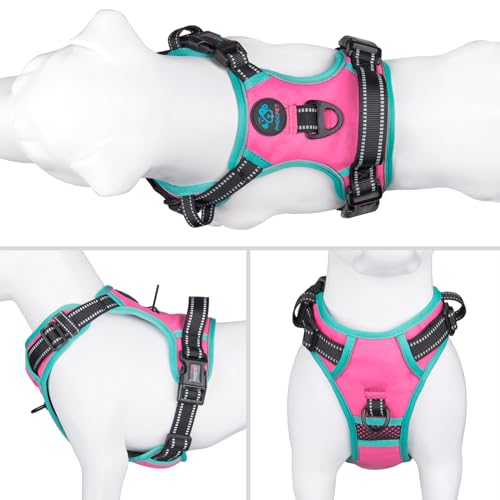 PHOEPET Upgraded No Pull Dog Harness, Reflective Adjustable Vest - color: Pink, size: Large