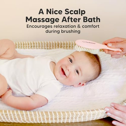 Wooden Baby Hair Brush for Toddler, Infant Cradle Cap (Blush, Regular) - color: Blush, size: Oval, Regular 7"