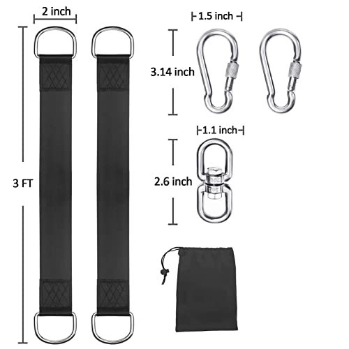 Safe Tree Swing Hanging Straps Kit, 3FT/10FT/15FT/20FT, Heavy Duty Holds 5500LBS Extra Long Adjustable Tree Swing Straps, Easy & Fast Way to Hang Any Swing or Hammock(3 FT) - color: black, size: 3FT