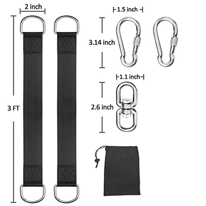Safe Tree Swing Hanging Straps Kit, 3FT/10FT/15FT/20FT, Heavy Duty Holds 5500LBS Extra Long Adjustable Tree Swing Straps, Easy & Fast Way to Hang Any Swing or Hammock(3 FT) - color: black, size: 3FT