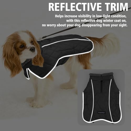 Fragralley Dog Coat Medium, Waterproof Dog Jacket with Warm Fleece Lining, Adjustable Reflective Dogs Winter Coat, Turtleneck Pet Coats for Cold Weather (Black M) - color: Black, size: Medium