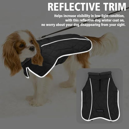 Fragralley Dog Coat Medium, Waterproof Dog Jacket with Warm Fleece Lining, Adjustable Reflective Dogs Winter Coat, Turtleneck Pet Coats for Cold Weather (Black M) - color: Black, size: Medium