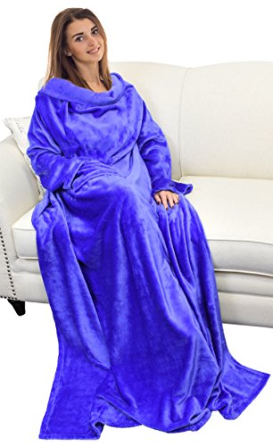 Catalonia Wearable Blanket with Sleeves for Women & Men, Fleece Wrap Throw - color: Blue
