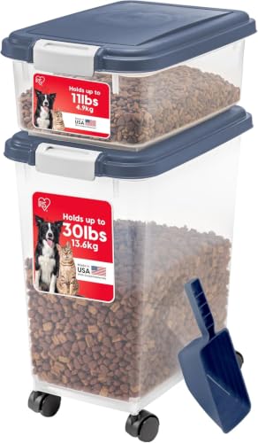 IRIS USA Dog Food Storage Container, Up to 30+11 lbs, Gray/Dark Gray - color: Navy